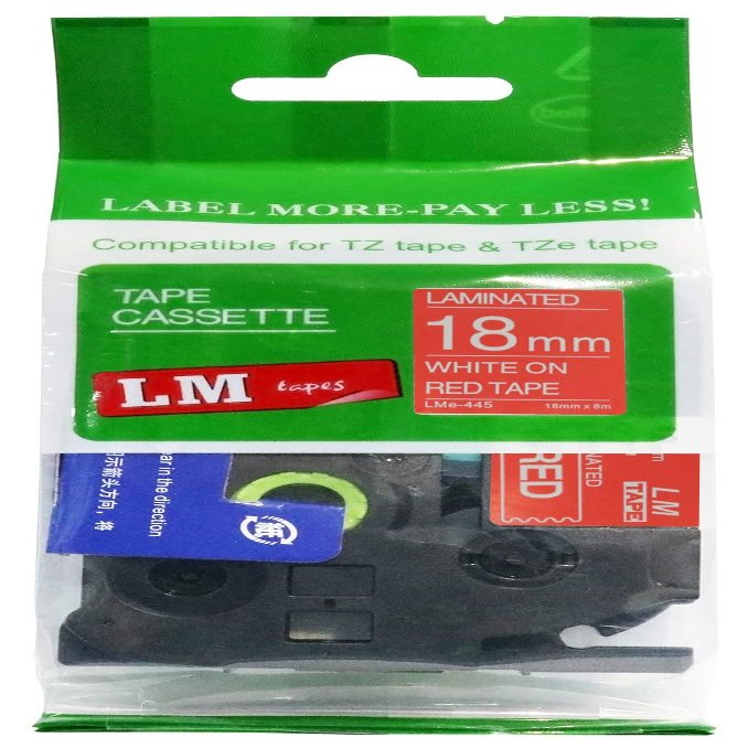LM Tapes - Premium 3/4" (18mm) White on Red Compatible TZe P-Touch Tape for use with Brother PT-1830, PT1830 Ptouch Label Printer Includes Tape Size/Color Guide.