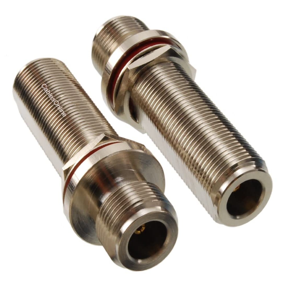 CablesOnline, 2-Pack N-Type Female to N-Type Female Coaxial Panel Mount Bulkhead Coupler 60mm, RF-N101C-2