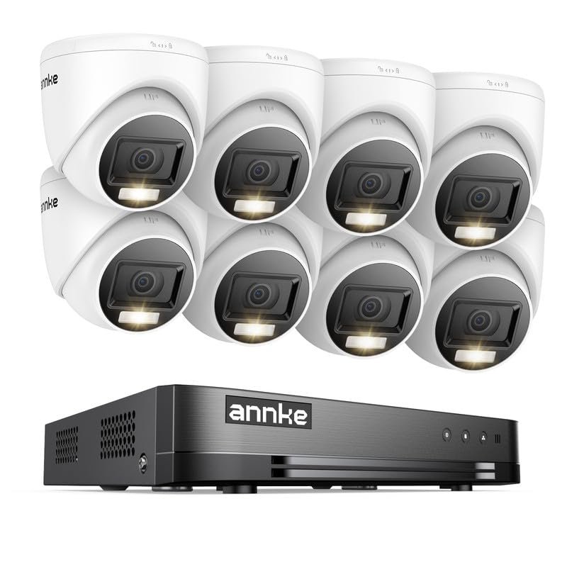 ANNKE H.265+ 1080p 16 Channel Security Camera System, 16ch 5 in 1 DVR Recorder and 8x 1080p Surveillance CCTV Turret Cams Outdoor, Smart Color Night Vision, AI Motion Detection, NO Hard Drive Included