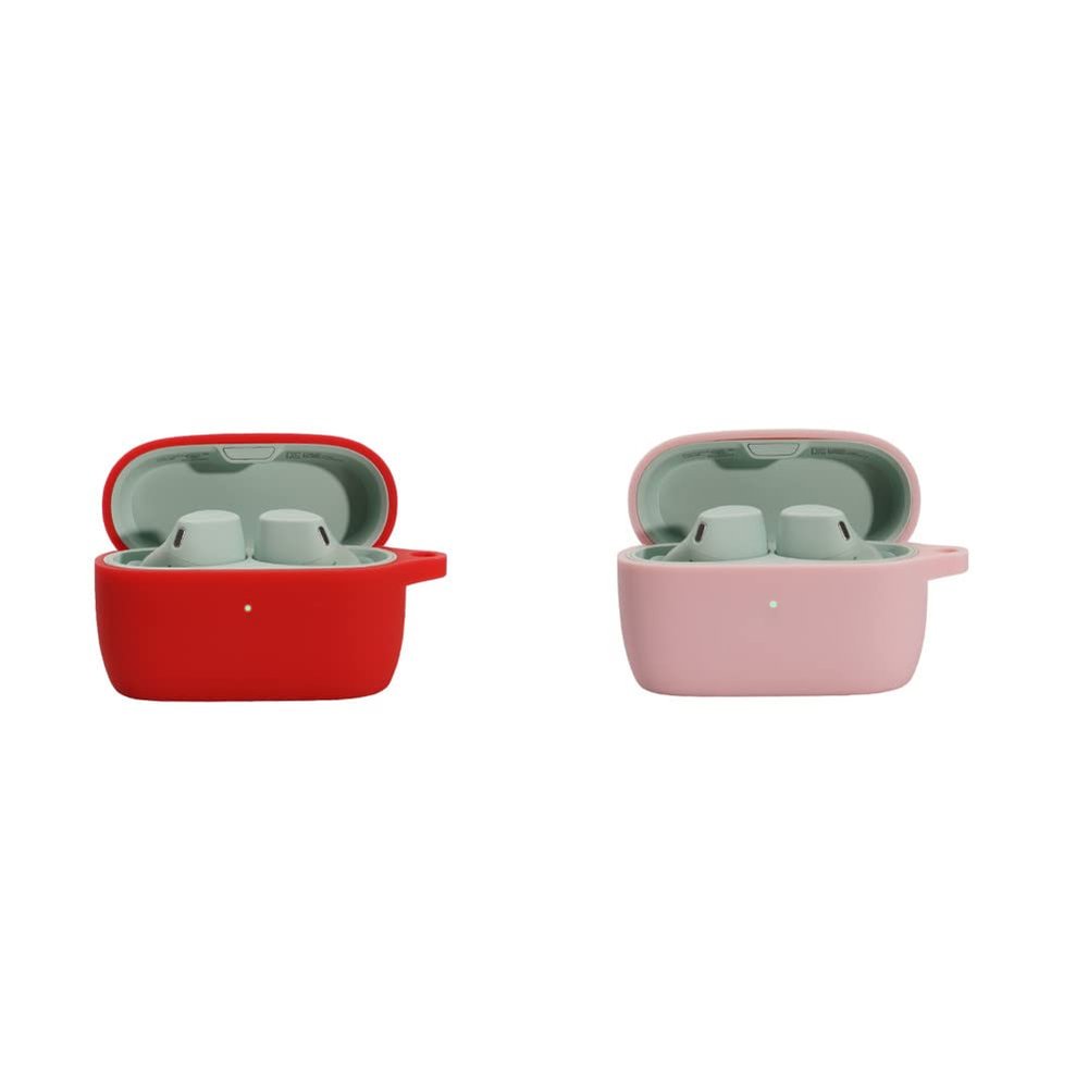 2 Pack Soft Silicone Protective Case Cover Compatible with Jabra Elite 4 Active, Protective Skin Sleeve with Carabiner (red+Pink)
