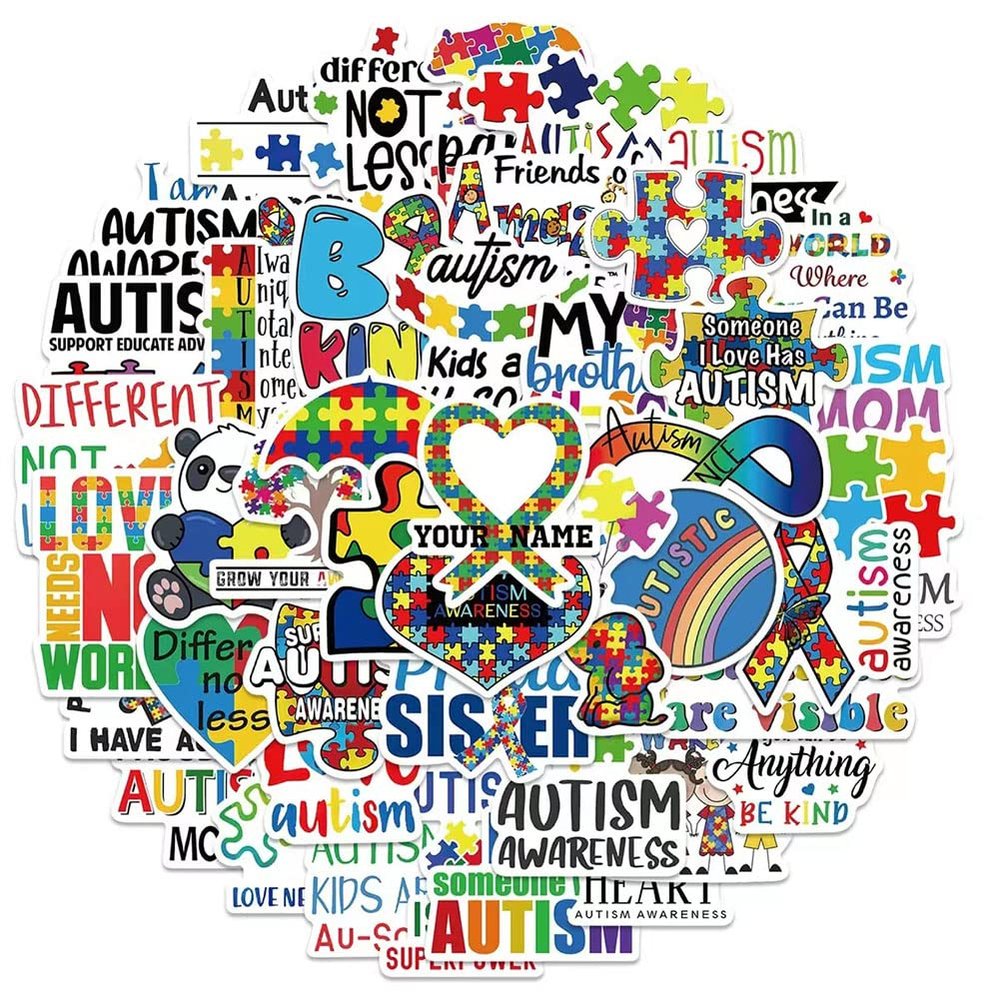 Autism Stickers |50 Pcs Autism Awareness Waterproof Vinyl Decals for Water Bottles Laptop Luggage Cup Computer Mobile Phone Skateboard Guitar Helmet Snowboard Dcor
