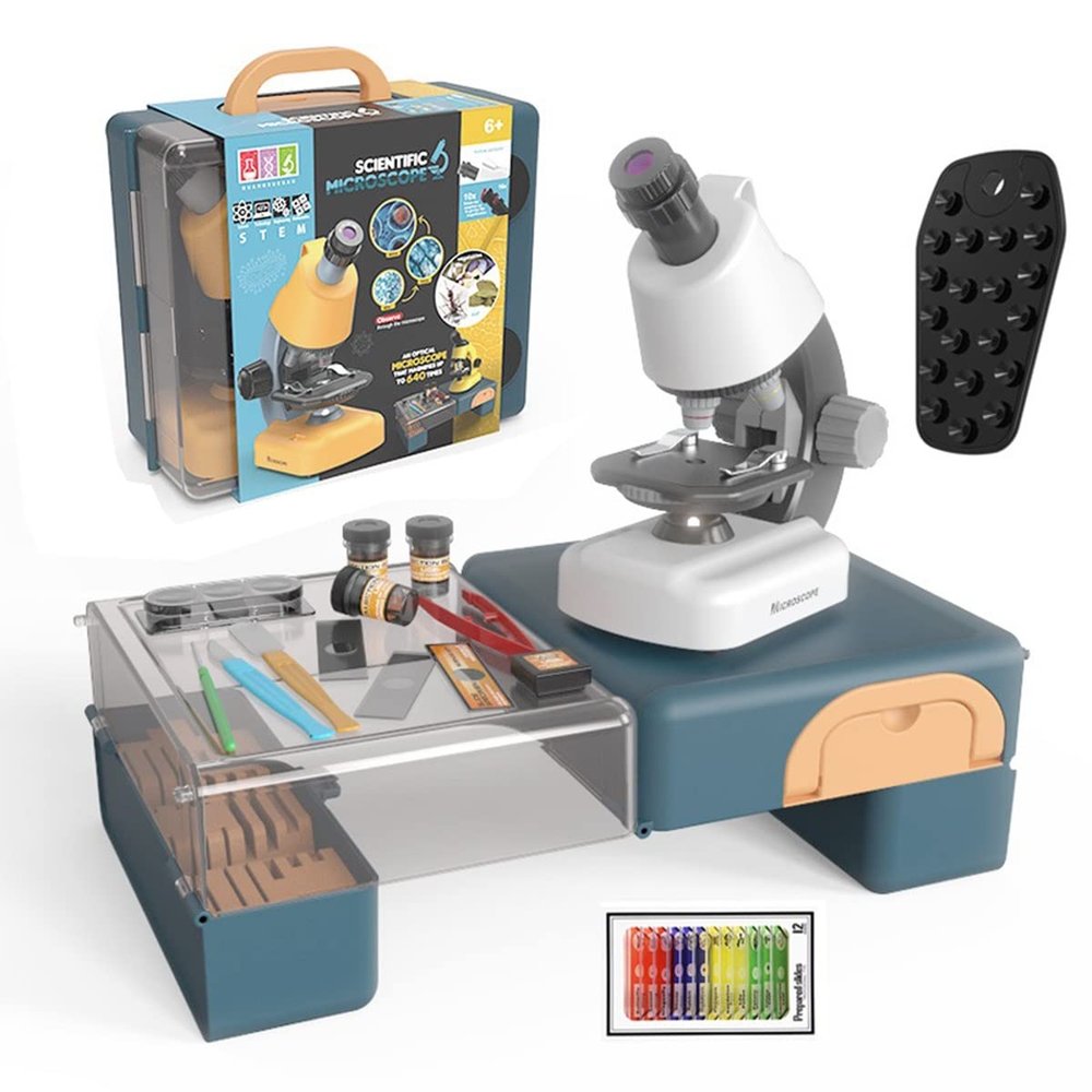 TYZK Microscope Kit Biological Microscope Kit Lab LED 1200X for Kids Microscope Lens Adapters (Color : White-Set 2 B, Magnification : 100X-400X-1200X)