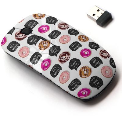 2.4G Wireless Mouse with Cute Pattern Design for All Laptops and Desktops with Nano Receiver - Food Sweet Glazed Donuts