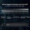 MokerLink 48 Port PoE Gigabit Switch, 2 Gigabit SFP, IEEE802.3af/at/bt 400W, Metal Rackmount Unmanaged Plug and Play Ethernet Switch view 4