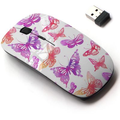 2.4G Wireless Mouse with Cute Pattern Design for All Laptops and Desktops with Nano Receiver - Butterflies flowersed