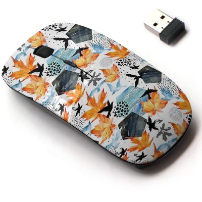 2.4G Wireless Mouse with Cute Pattern Design for All Laptops and Desktops with Nano Receiver - Autumn Watercolor Leaves Bird