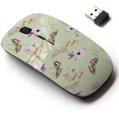 2.4G Wireless Mouse with Cute Pattern Design for All Laptops and Desktops with Nano Receiver - Butterfly Floral Watercolour