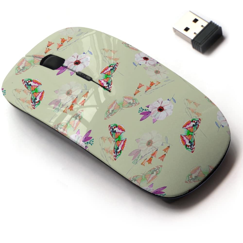 2.4G Wireless Mouse with Cute Pattern Design for All Laptops and Desktops with Nano Receiver - Butterfly Floral Watercolour