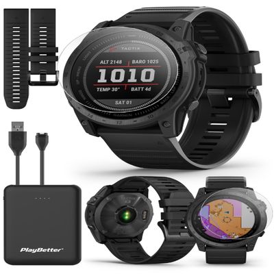 Garmin tactix 7 Tactical GPS Watch | Power Bundle with tactix Screen Protectors & Portable Charger | Specialized Military Men's Watch with Built-in Flashlight, Mapping, Compass, & Heart Rate Monitor