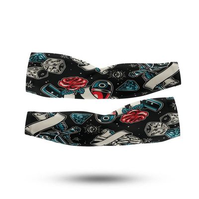 Arm Sleeves, Barber Tattoo Pattern Printed, UV Protection, Arm Warmers for Men and Woman Size Small-Medium, Athletic Sleeves for Arms Men Women, Cover Up for Cycling Fishing Baseball Basketball