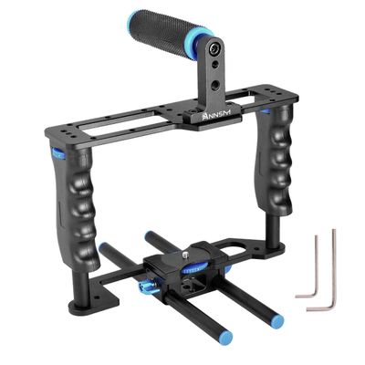 ANNSM Camera Cage Aluminum Movie Filmmaking Video Rig with Top Handle/Dual Side Grips/and Std 15mm Rail Rods for Canon EOS R5C R5 R6 Sony A7 Series A6600 Nikon