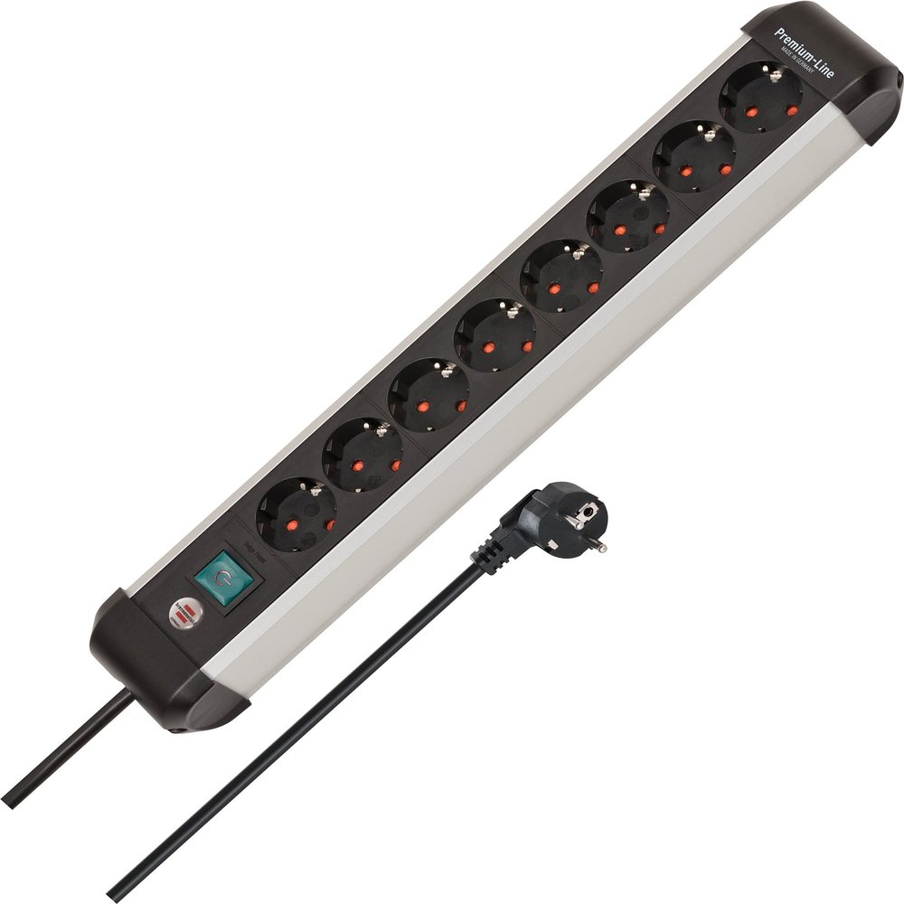 Brennenstuhl Premium-Alu-Line Power Strip 8-Way/Plug Strip Made Aluminium (Multiple Socket with Switch and 3 m Cable, Made in Germany)