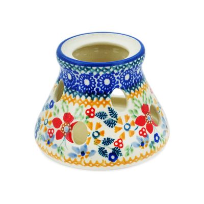 Polmedia Polish Pottery Heater UNIKAT - Ruby Bouquet Pattern Handmade in Boleslawiec Poland + Certificate of Authenticity