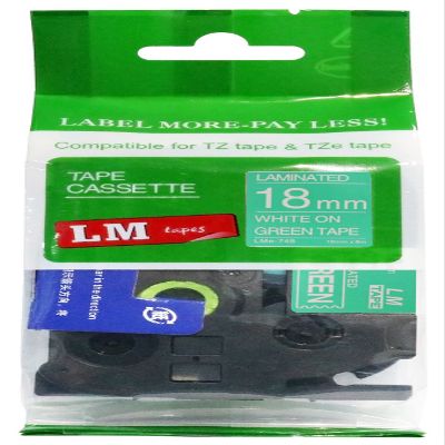 LM Tapes - Premium 3/4" (18mm) White on Green Compatible TZe P-Touch Tape for use with Brother PT-1800, PT1800, PT-1810, PT1810 Ptouch Label Printer Includes Tape Size/Color Guide.