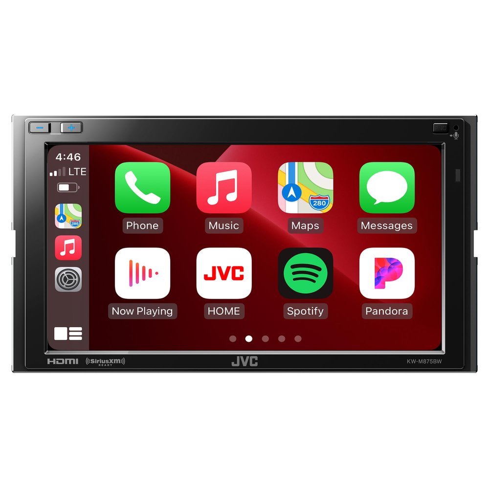 JVC KW-M875BW Built in Wi-Fi for Wireless CarPlay Android Auto, 6.8" LCD Touchscreen Display, AM/FM, Bluetooth, MP3 Player, USB Port, Double DIN, 13-Band EQ, SiriusXM Car Radio