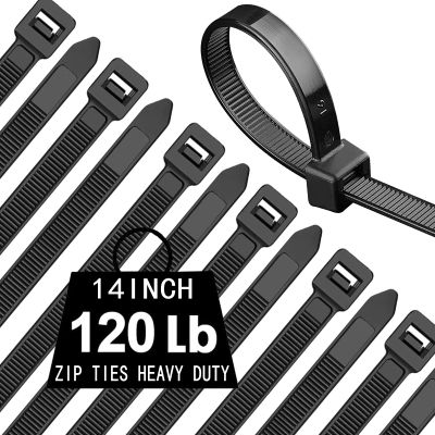 14inch Black Zip Ties Heavy Duty UV Resistant Nylon Cable Ties, 120lb Tensile Strength, 60Pack Durable Wire Ties, Heavy Duty Tie Straps Indoor and Outdoor Cable Management Solution by AGAOTIAN