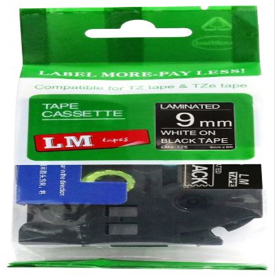 LM Tapes - Premium 3/8" (9mm) White on Black Compatible TZe P-Touch Tape for use with Brother PT-H100, PTH100, PT-H110, PTH110 Ptouch Label Printer Includes Tape Size/Color Guide.