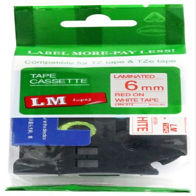 LM Tapes - Premium 1/4" (6mm) Red on White Compatible TZe P-Touch Tape for use with Brother PT-H100, PTH100, PT-H110, PTH110 Ptouch Label Printer Includes Tape Size/Color Guide.
