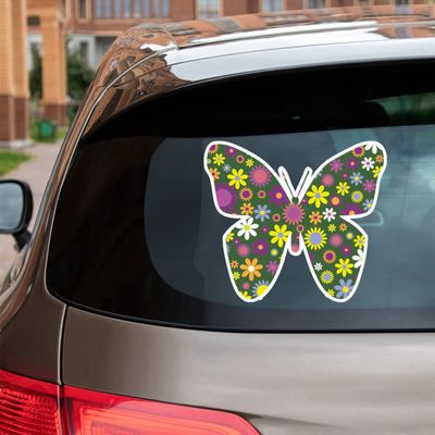 Green Floral Daisy Sunflower Butterfly Flower Vinyl Decal Sticker for Car Boat Laptop Reflective Glossy Choose Size (10'' x 8.8" (25.4cm x 22.4cm), Glossy)