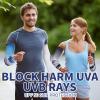 Newcotte 4 Pairs UV Sun Protection Arm Sleeves Cooling Sports Sleeve Anti Slip Ice Silk Warmers Arm Covers for Men Women(Blue Black,Medium) view 2