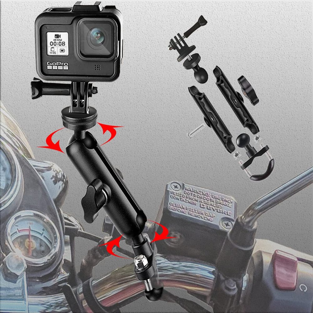 360Motorcycle Camera Mount for GoPro Bike Holder Handlebar Mount Bracket 1/4 Metal Stand GoPro Hero10/9/8/7/6/5/4/3+ Action Cameras Accessory (Fits Bicycle Utv Motorcycle Handlebar Holder)