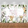 Mocsicka Safari Girl Wild One Backdrop Jungle Safari Animals Happy 1st Birthday Party Decorations for Girls Greenery Leaves Floral First Birthday Photography Background (8x6ft) view 1