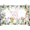 Mocsicka Safari Girl Wild One Backdrop Jungle Safari Animals Happy 1st Birthday Party Decorations for Girls Greenery Leaves Floral First Birthday Photography Background (8x6ft) view 3