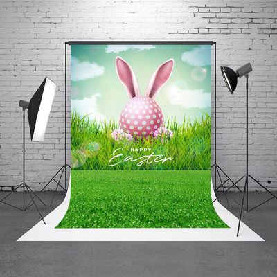 10x20ft Green Grass Pink Rabbit Happy Easter Day Photography Backdrops Spring Photo Studio Background for Easter Party