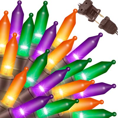 LAMPHOME Super-Bright Extendable Orange Purple and Green halloween Lights Decoration 150Lights 31.9ft UL Certified Mini Bulb String Lights Set for Outdoor Halloween Christmas Tree Garden Holiday Decor
