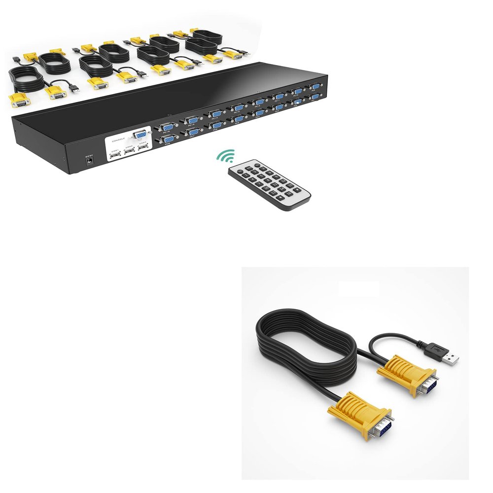 MT-VIKI 16 Port VGA KVM Switch+16ft 2-in-1 USB VGA KVM Cable
