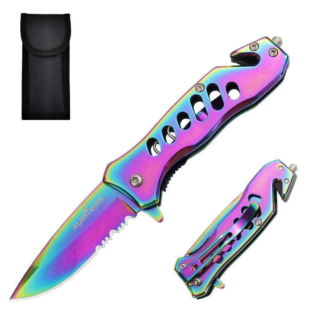 ALBATROSS Folding Knife - Multifunctional Pocket Knife with Liner Lock, Pocket Clip, Glass Breaker & Seatbelt Cutter - 440 Stainless Steel Blade for Outdoor, CampingDayuse, FK003-35SD (Multi)