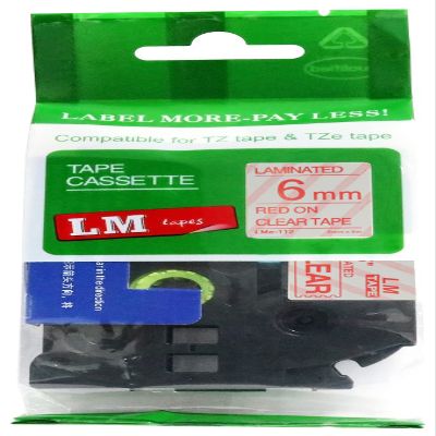 LM Tapes - Premium 1/4" (6mm) Red on Clear Compatible TZe P-Touch Tape for use with Brother PT-1200, PT1200 Ptouch Label Printer Includes Tape Size/Color Guide.