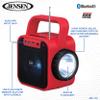 Jensen JEP-175 Portable Rechargeable Bluetooth Speaker with FM Radio, Flashlight, Solar Panel, and USB Port, Red, JEP-175 view 4