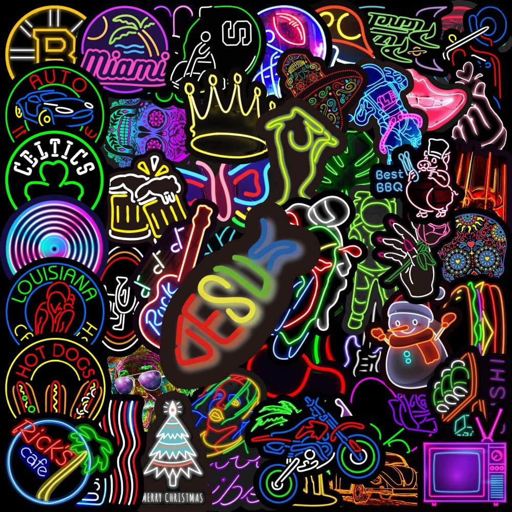 100 PCS Cool Stickers Pack,Vinyl Waterproof Sticker for Laptop, Water Bottles,Computer,Phone, Stickers for Kids Teens Adults (Neon Stickers)