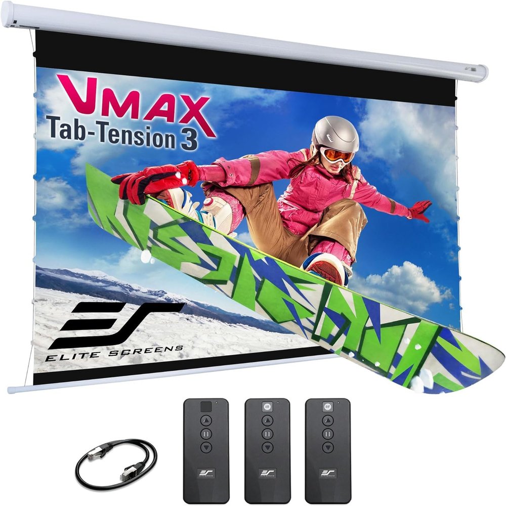 Elite Screens VMAX Tab Tension 3 Series, 120-INCH Electric Motorized Projector Screen Movie Home Theater Gaming, VMAXT120XWH3