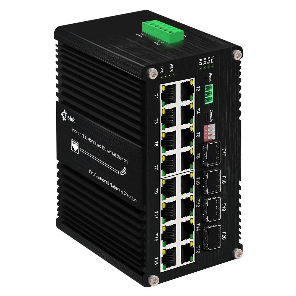 Industrial Gigabit L2 Managed PoE Switch - 16 Ports 10/100/1000Mbps Web Management DIN Rail PoE Switch with 4 SFP Slots, Network PoE Switch Support ERPS, Ring Network, VLAN, STP, LACP, QOS