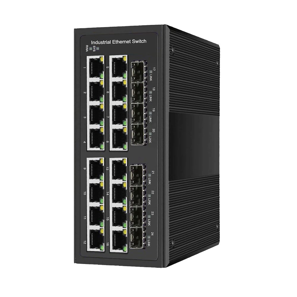 Industrial Gigabit Managed Switch - 16 Ports 10/100/1000Mbps Web Management DIN Rail Ethernet Switch with 8 SFP Slots, Network Switch Support Ring Network, VLAN, STP, LACP, QOS