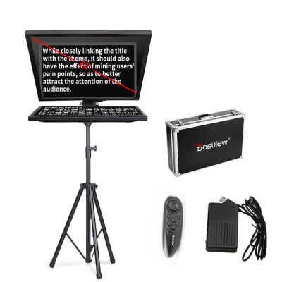 Desview 22inch Teleprompter Computer Laptop Prompter Support Word TXT PDF for DSLR Professional Cameras Video Recording News Live Interview, with Tripond, Suitcase, Wireless Remote and Foot Control