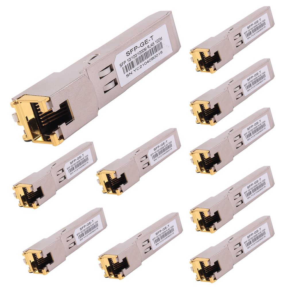 10PCS 1000BASE-T Gigabit SFP to RJ45 Copper Ethernet Modular Transceiver for Cisco,Meraki,Ubiquiti,D/TP Link,Supermicro,Netgear,Broadcom, 1.25G SFP-T CAT5E/CAT6 up to 100m Mikrotik S-RJ01