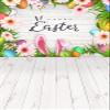 10x20ft White Wood Wall Easter Photography Backdrops Pink Rabbit Colorful Flowers Happy Easter Photo Booth Prop Background view 2