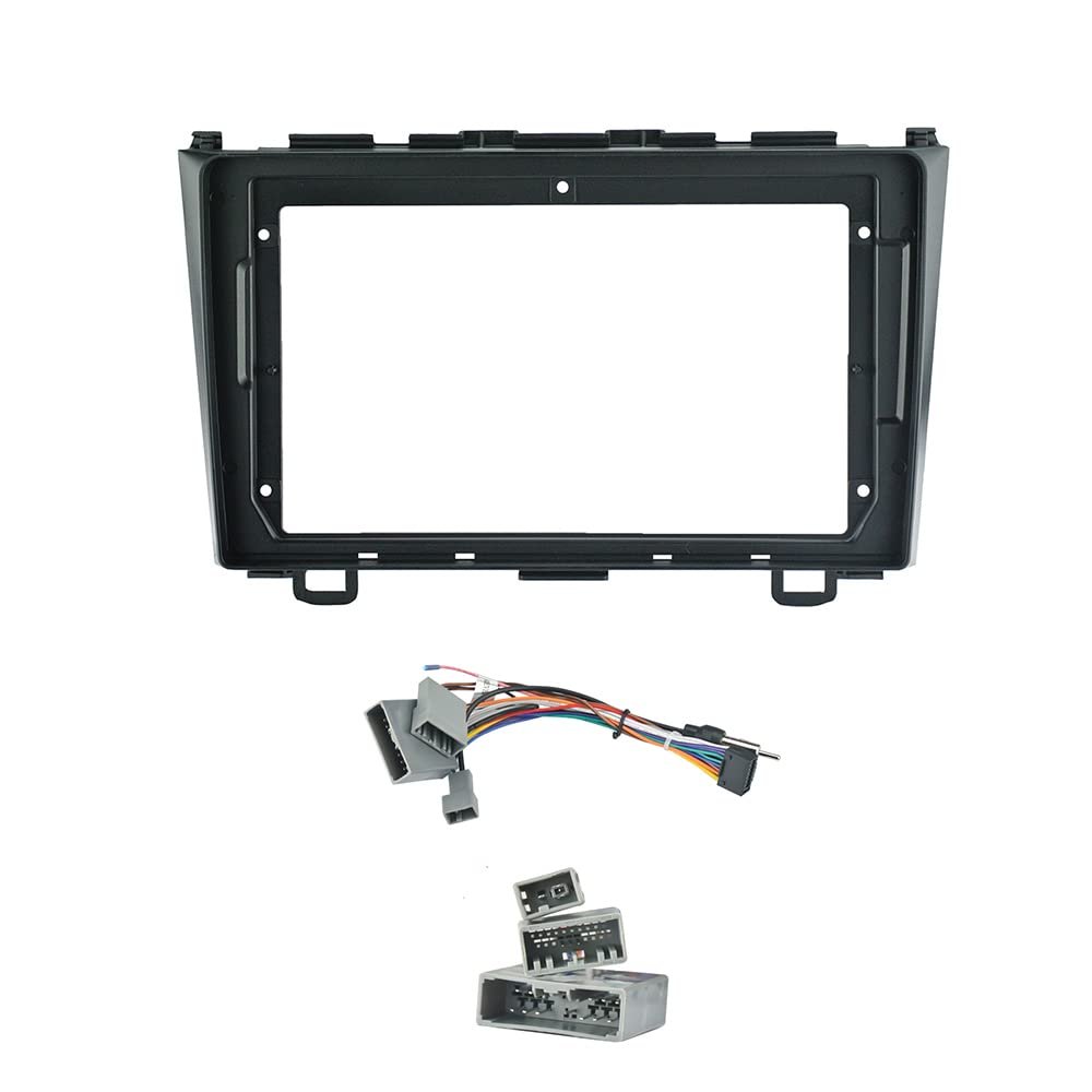 9'' Car Radio Stereo Dash Frame Fascia Bezel Panel w/Power Harness Cable Compatible for Honda CR-V 2007 08 09 10 11 Install Mount Kit