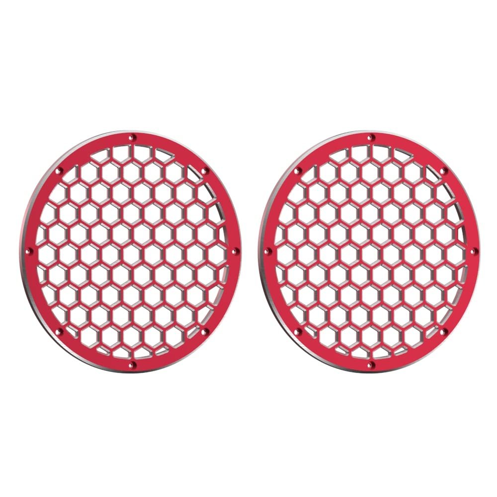 Advanblack XBS Black/Red/Chrome Contrast CNC Aluminium HEX 8'' Speaker Grills