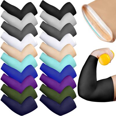 Chuarry 10 Pairs Plus Size Arm Sleeves for Men UV Sun Protection Cooling Ice Silk Oversized Cover Tattoo Sleeves Arm Wraps for Flabby Arms