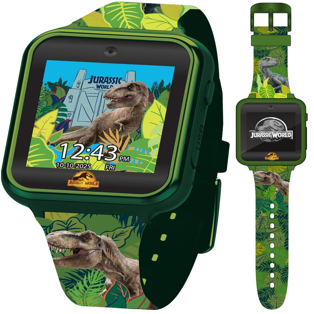 Jurassic World Kids Smart Watch - 10 Watch Faces, 3 Wallpapers, Interactive Games, Alarm, Camera, Voice Recorder, Calculator, Pedometer, Fits 5.5"-8.0" Wrists