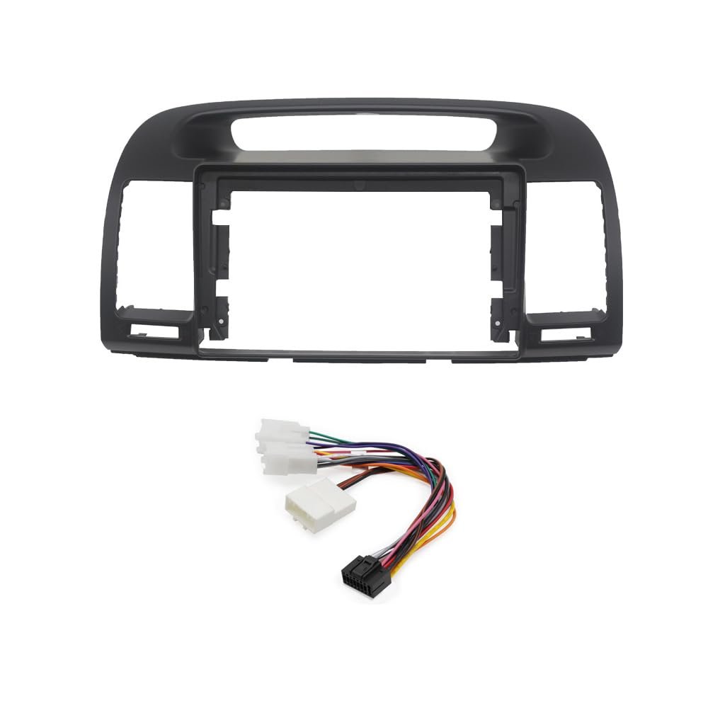 9'' Car Radio Stereo Fascia Frame Panel Trim w/Power Harness(16pin) for Toyota Camry 2000 01 02 03 04 05 06 (Black)