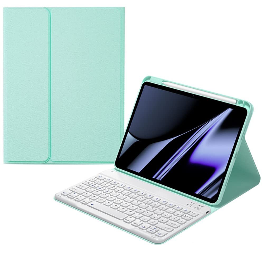AnMengXinLing Keyboard Case for iPad Pro 11 2022/2021/2020, Case for iPad Pro 11 4th/3rd/2nd Generation with Keyboard and Pencil Holder Magnetically Detachable Wireless Keyboard, Mint Green