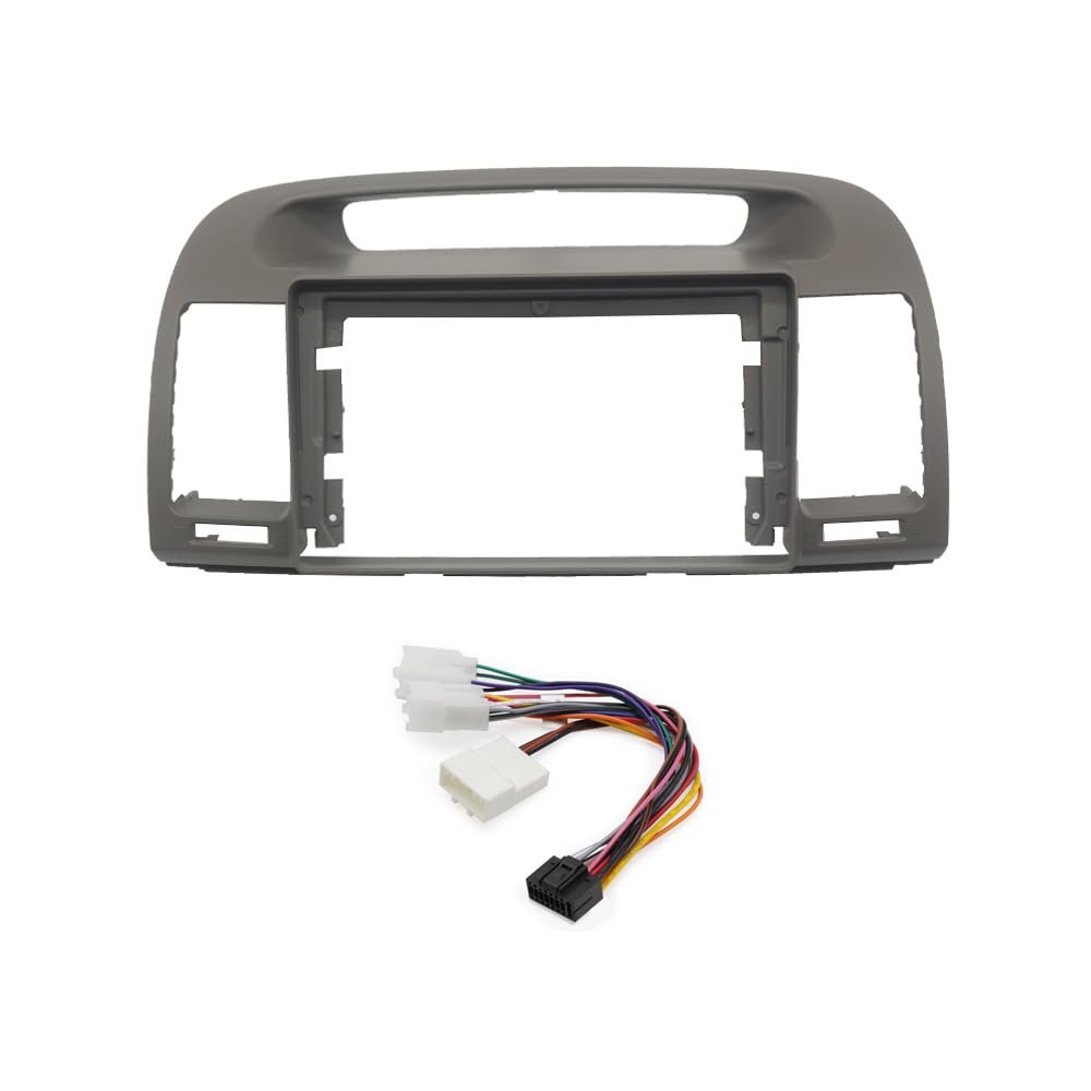 9'' Car Radio Stereo Fascia Frame Panel Trim w/Power Harness(16pin) for Toyota Camry 2000 01 02 03 04 05 06 (Grey)