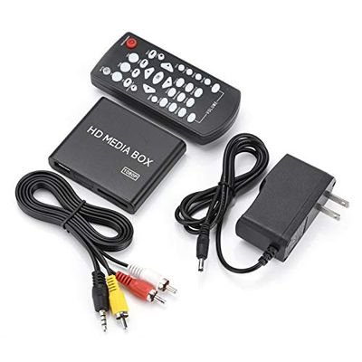 ASHATA Media Player, Mini 1080P Full Digital Media Player Support USB MMC RMVB MP3 AVI MKV, AV Port, for USB Drive, Mobile Hard Drive 2.5T 3.5 inch, SD Card, etc (Black)