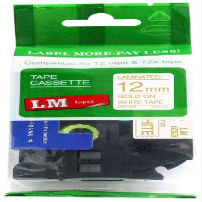 LM Tapes - Premium 1/2" (12mm) Gold on White Compatible TZe P-Touch Tape for use with Brother PT-1600, PT1600, PT-1650, PT1650 Label Maker Includes Tape Size/Color Guide.