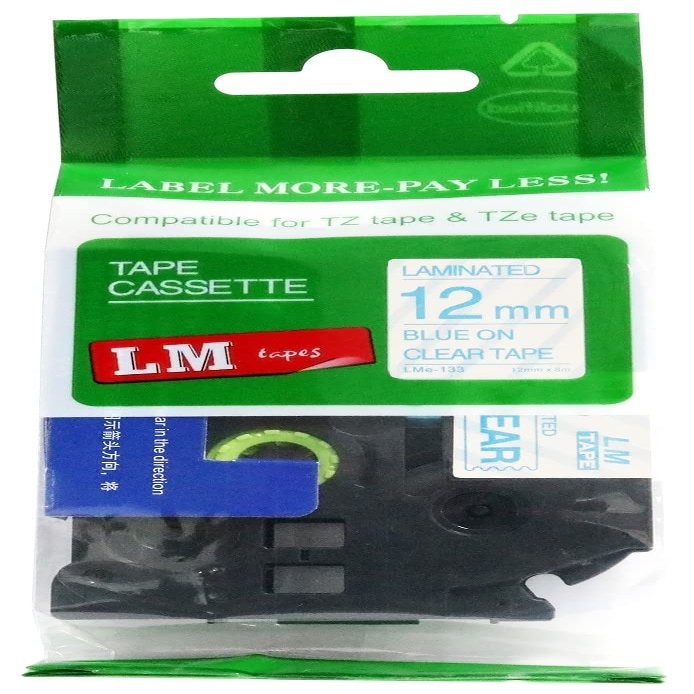 LM Tapes - Premium 1/2" (12mm) Blue on Clear Compatible TZe P-Touch Tape for use with Brother PT-1600, PT1600, PT-1650, PT1650 Label Maker Includes Tape Size/Color Guide.